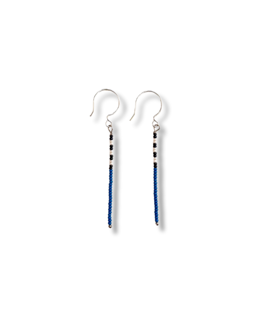 Pair of beaded earrings on a white background