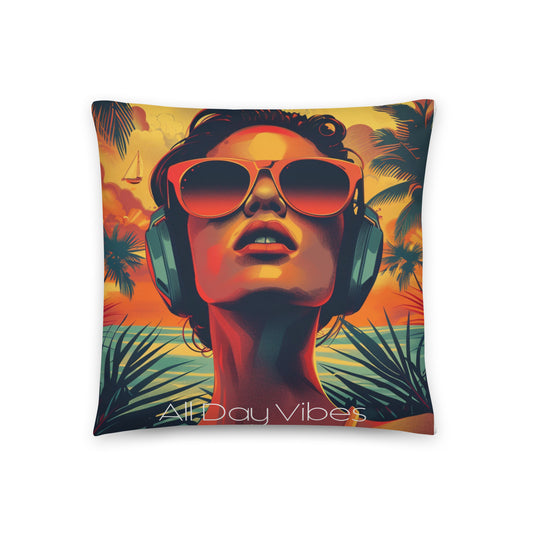 Girl with Headphones Chill Pillow